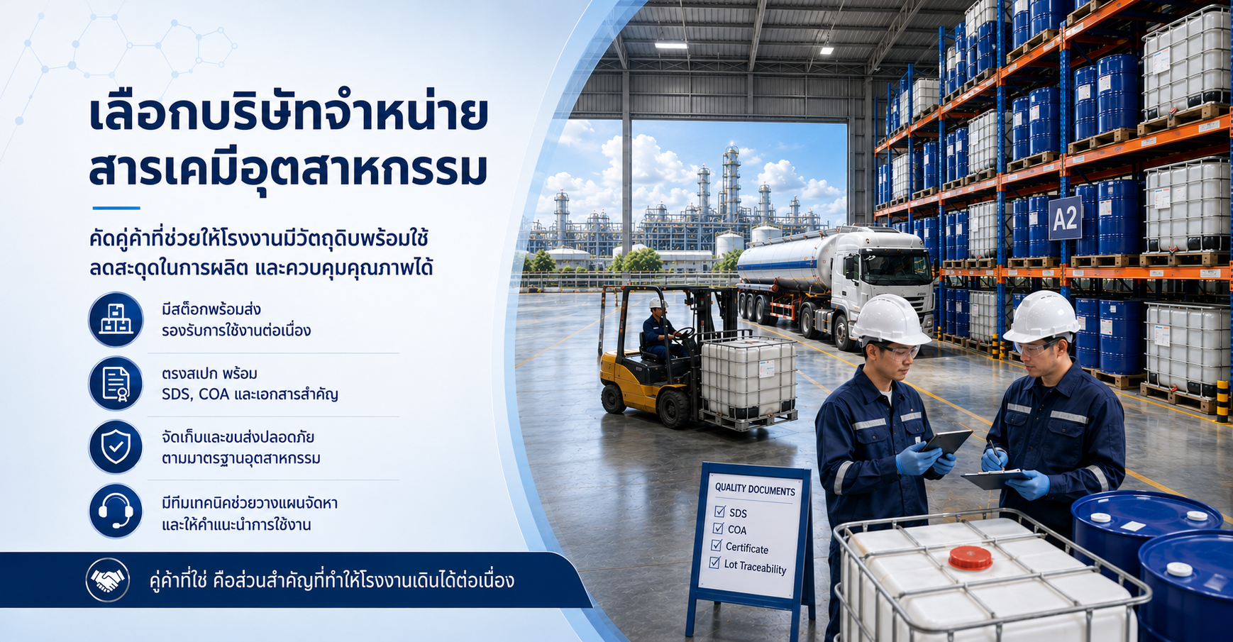 บริษัทจำหน่ายสารเคมีอุตสาหกรรม เลือกคู่ค้าอย่างไรให้โรงงานเดินได้ต่อเนื่อง